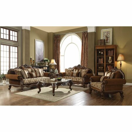 Homeroots 37 x 89 x 46 in. Fabric Cherry Oak Upholstery Wood Leg & Trim Sofa with 6 Pillows 348213